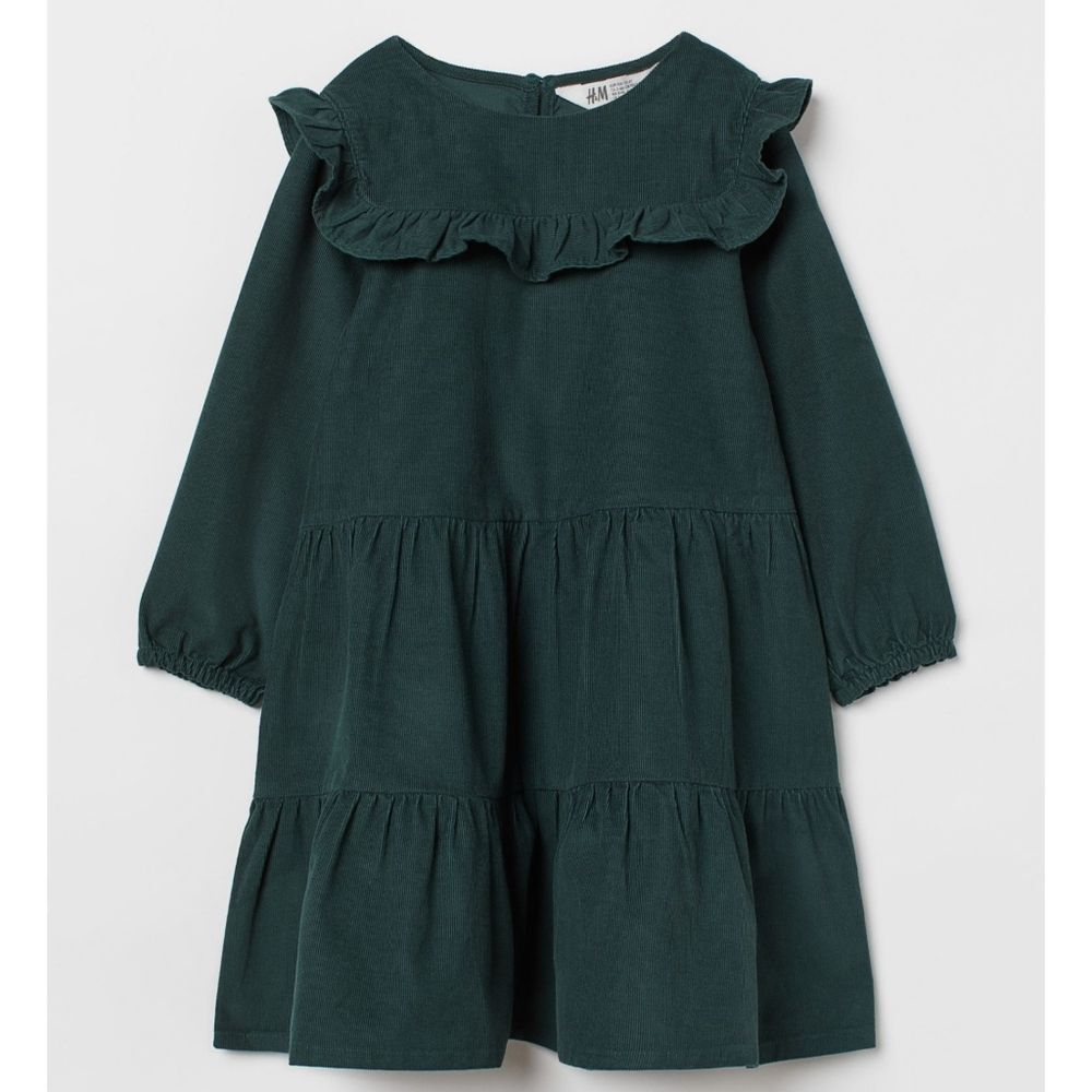 H&M Girls Green Corduroy Ruffled Dress Size 6 NEW without Tags
